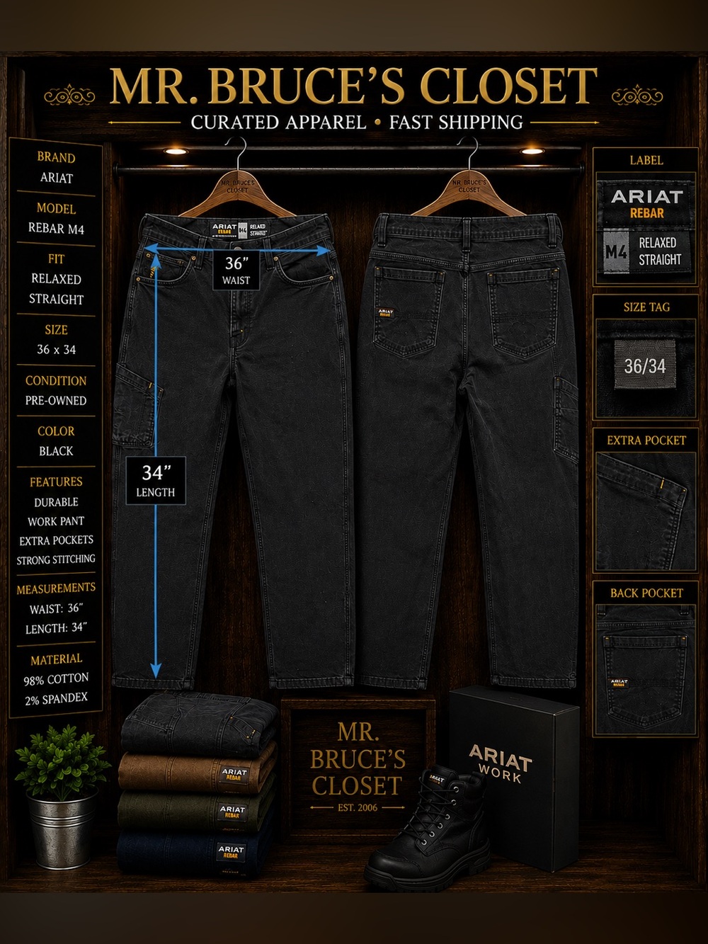 Ariat Black Relaxed Straight Work Jeans